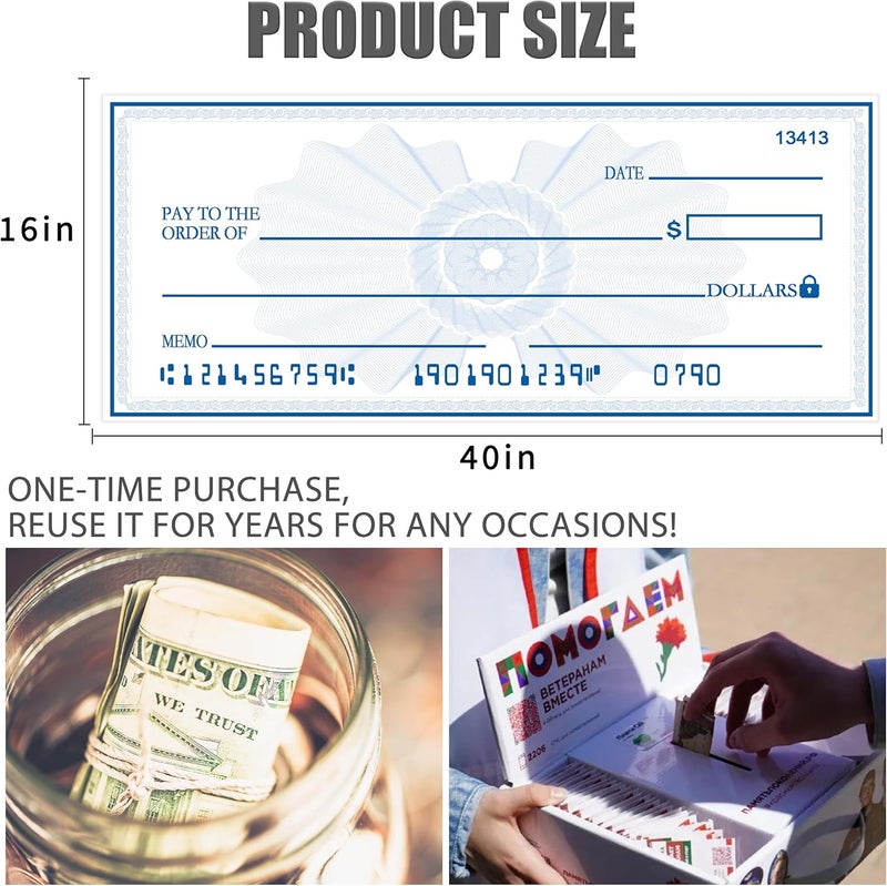 lausomile 30"x16" Reusable Giant Check Board for Donations,Awards & Presentations - Oversized Dry Erase Fake Check with Laminated Surface, Waterproof & Tear-Resistant Cardboard for Fundraisers, Charity Events - Image 5